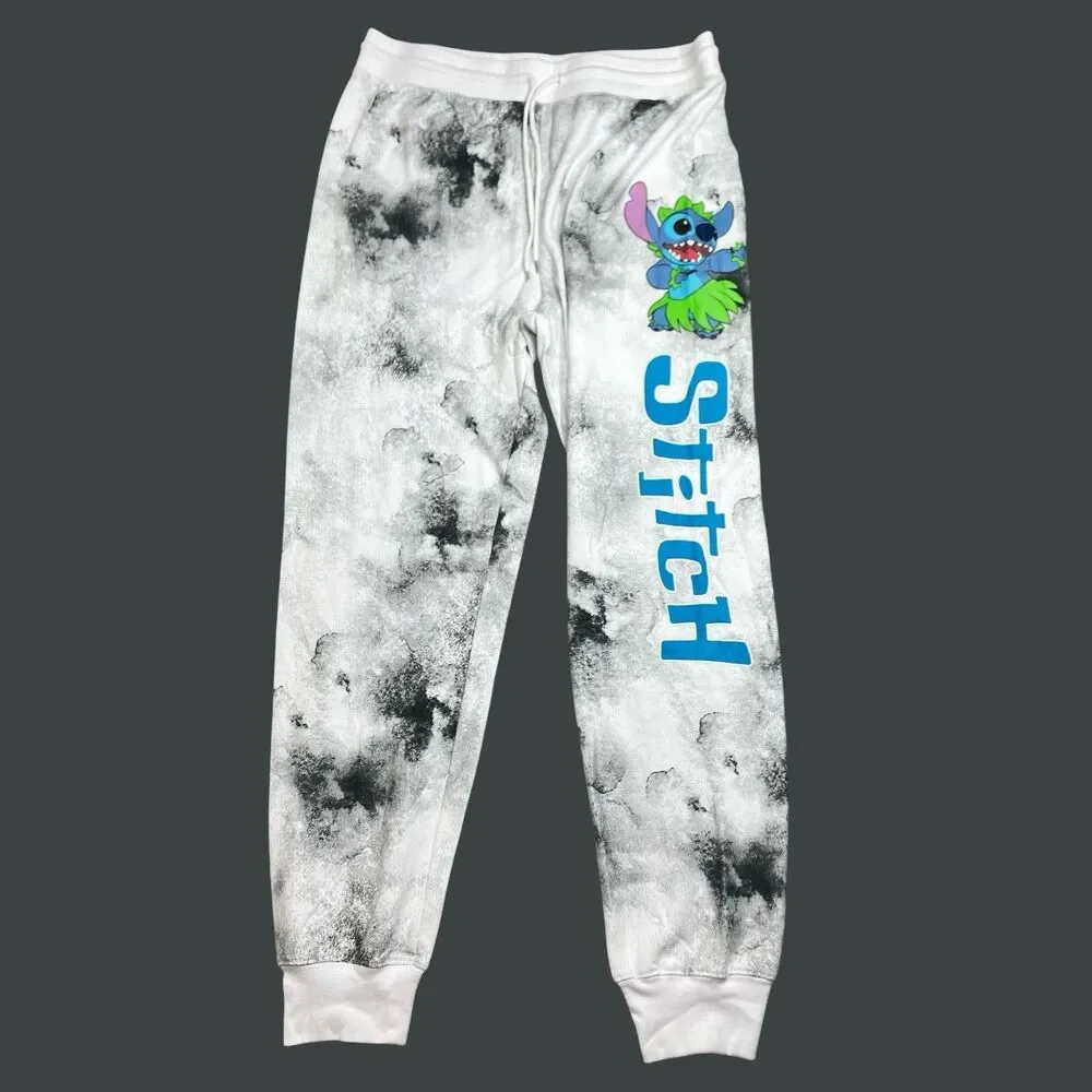 Disney Lilo & Stitch Sweatpants Womens XL Tie Dye White Black‎ Lounge Joggers